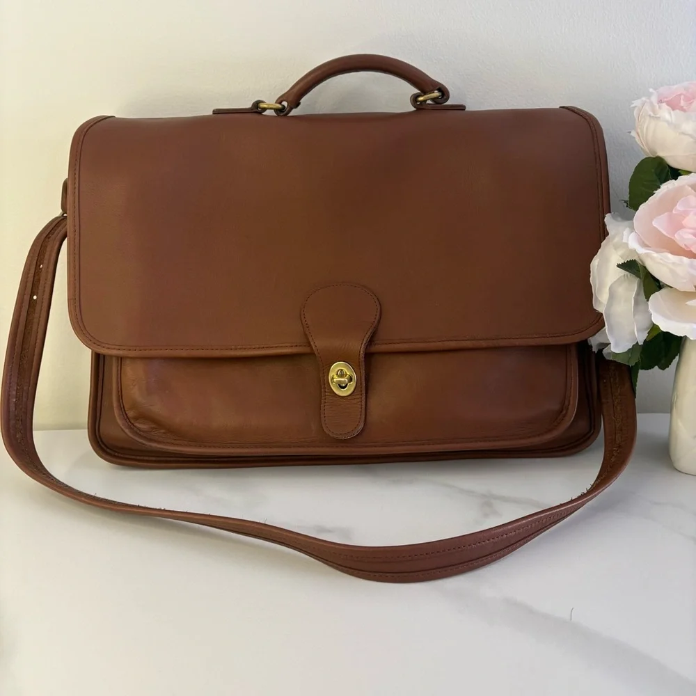 Coach Brown Leather Messenger Briefcase with Gold Hardware